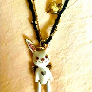 Vintage Betsy Johnson Angel Bunny Pendant Necklace